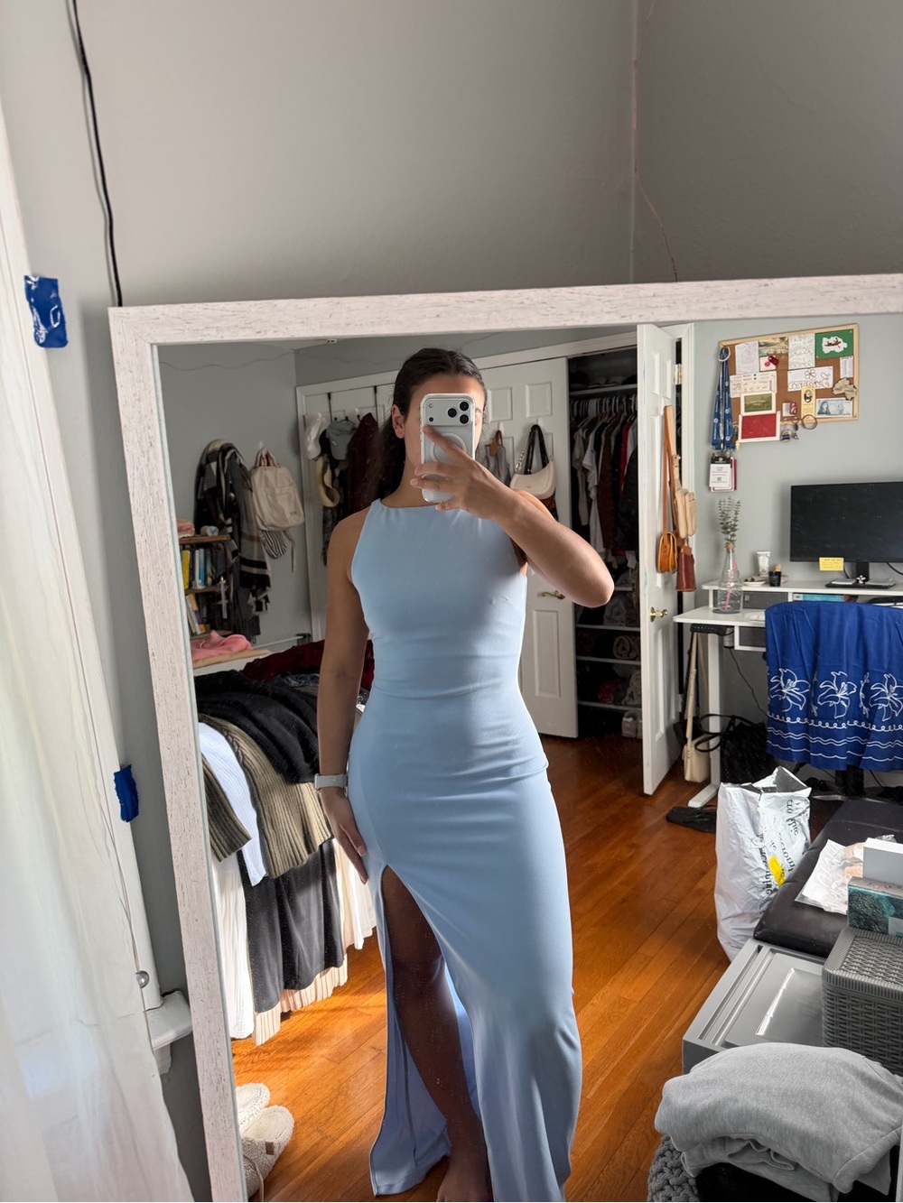 Elegant Light Blue Maxi Dress with Side Slit